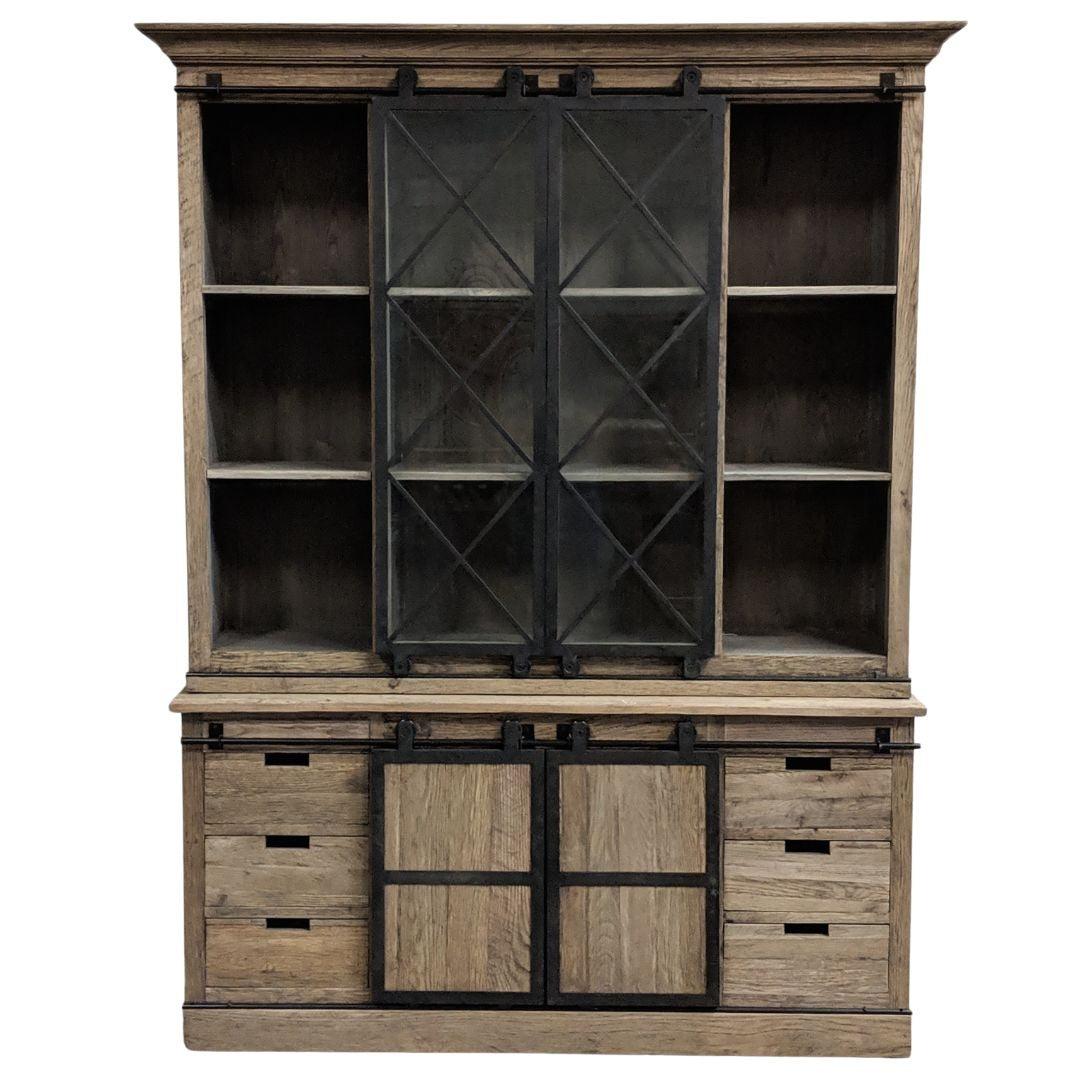 Rustic Industrial Oak Metal Sliding Door Cabinet