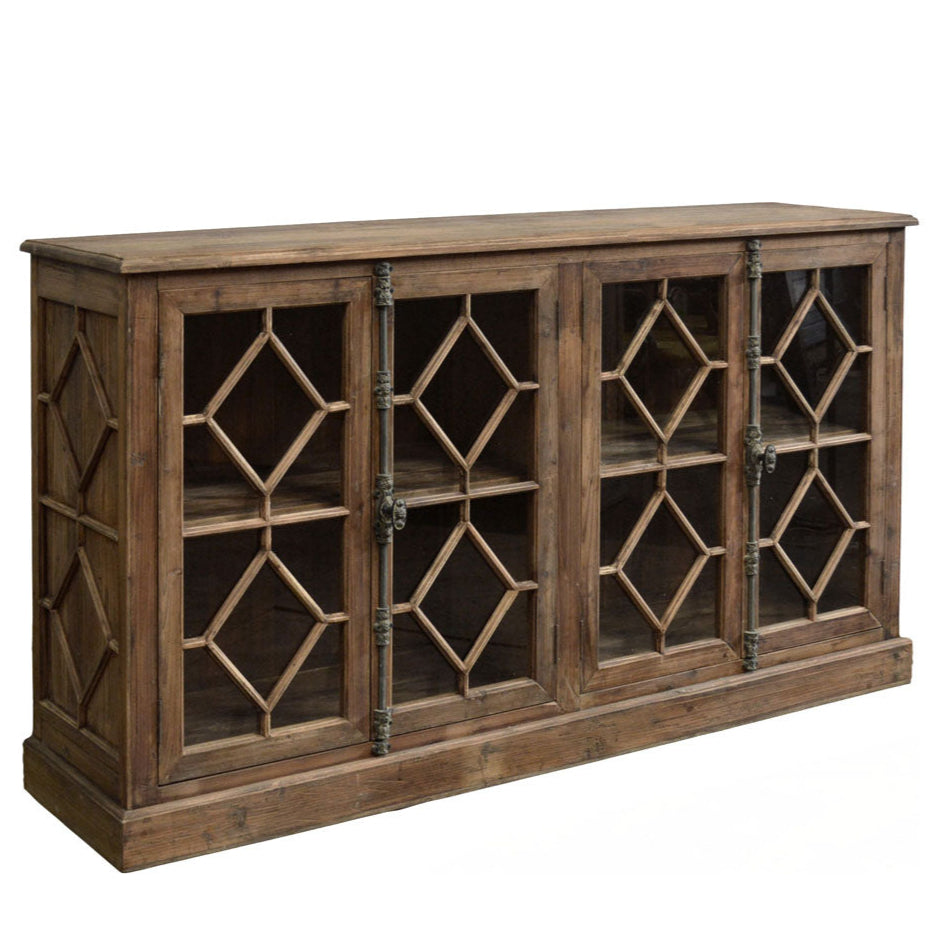 Rustic Reclaimed Diamond Pattern Glass Sideboard