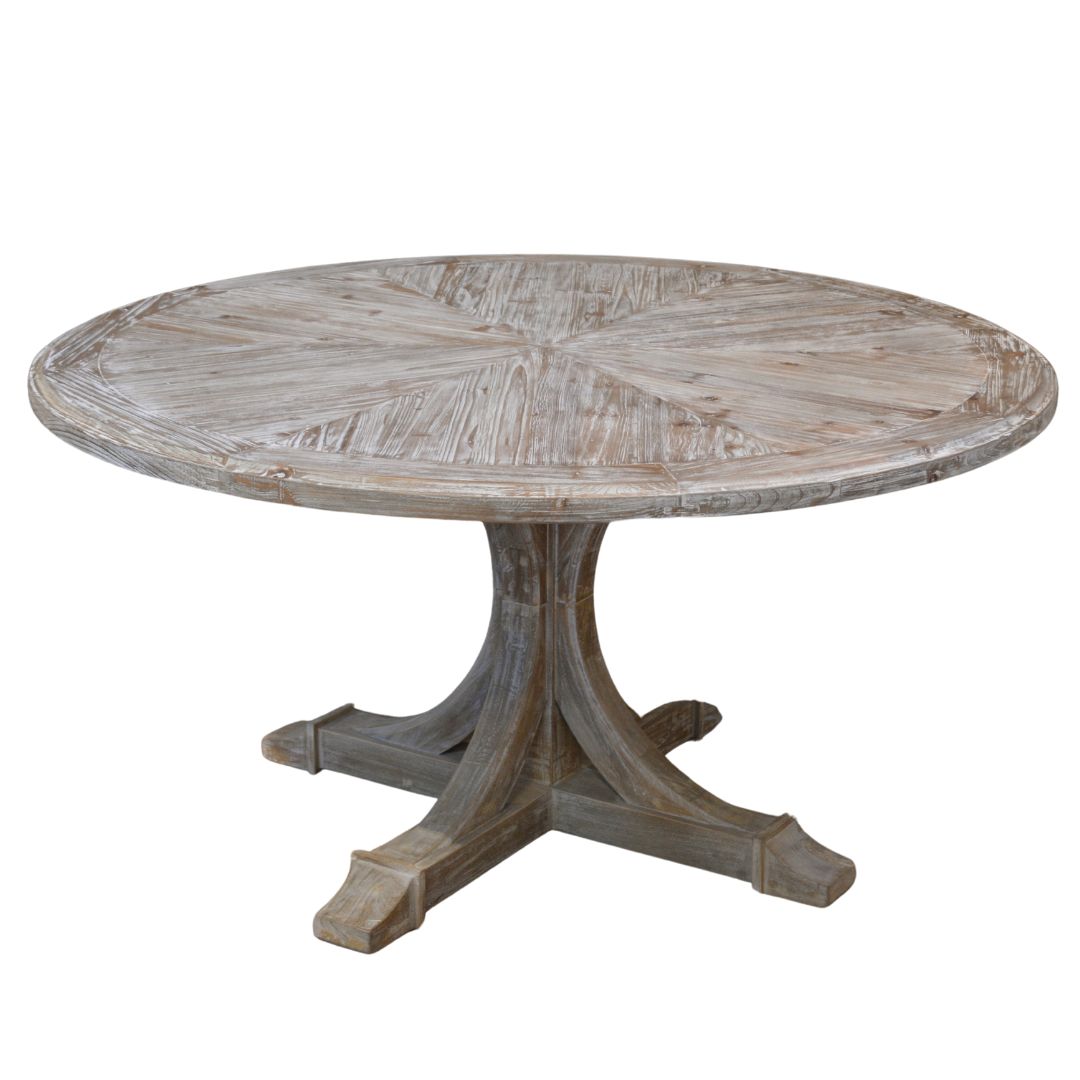 Whitewashed Farmhouse Pedestal Dining Table