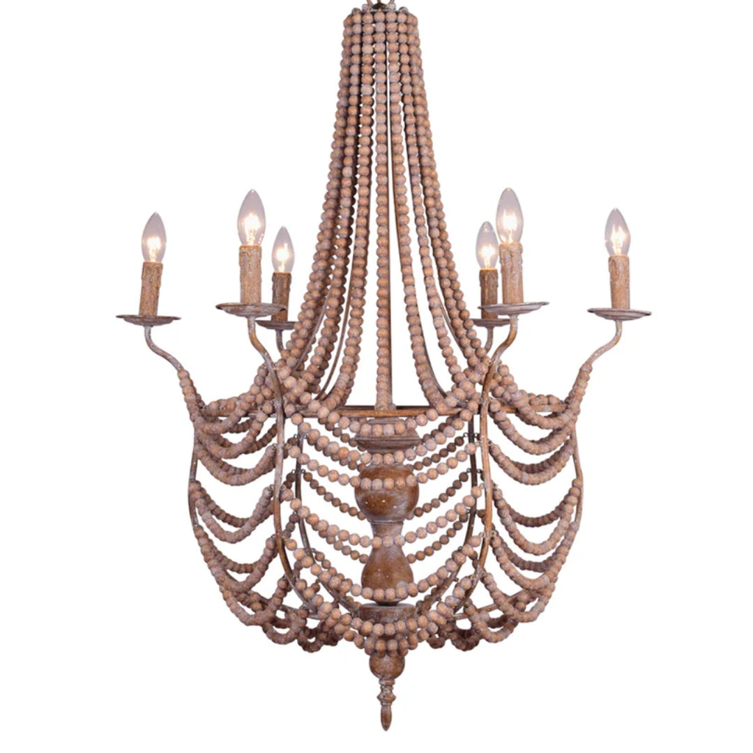 Bohemian Rustic Wood Beaded Chandelier