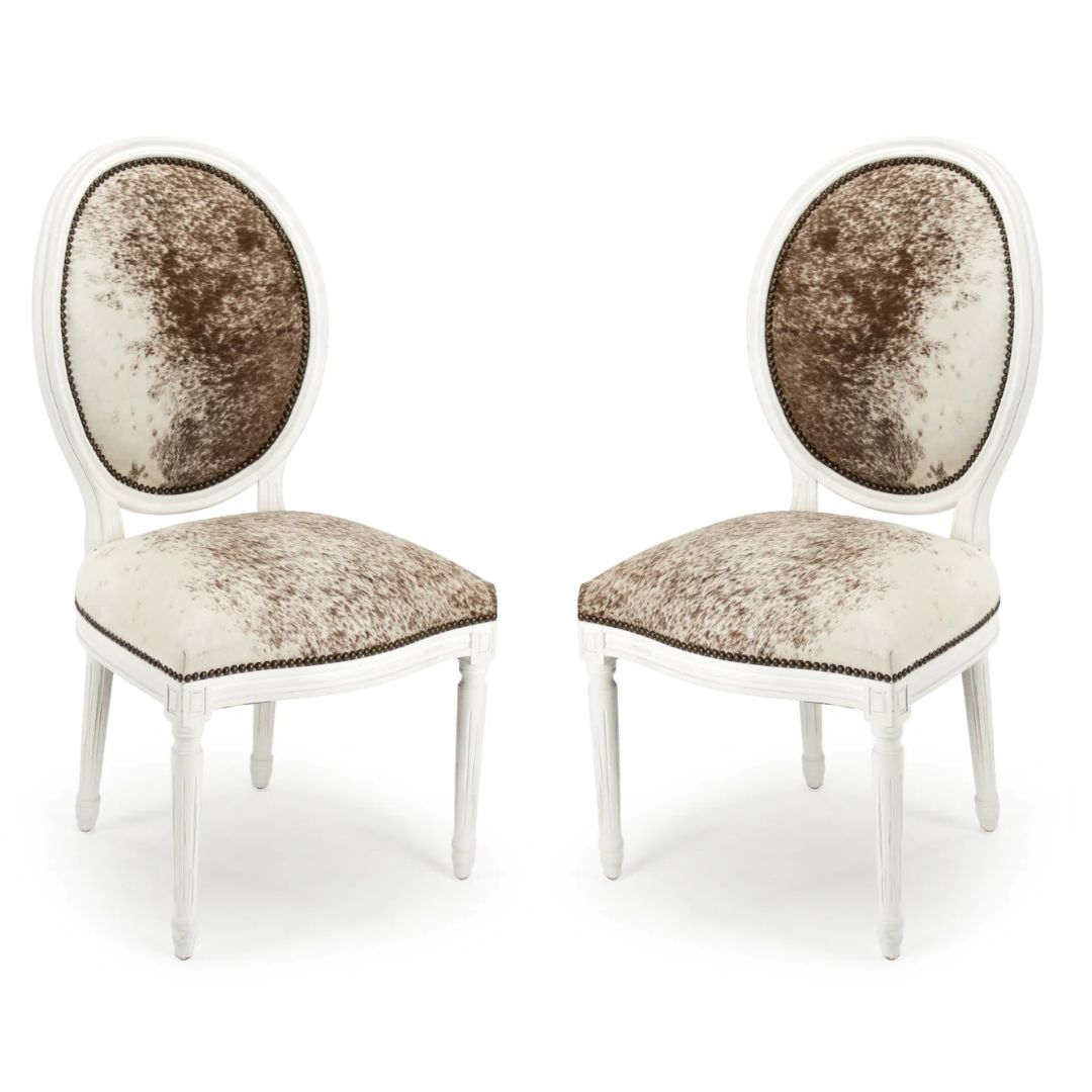 Brazilian Cowhide White Brown Dining Chairs