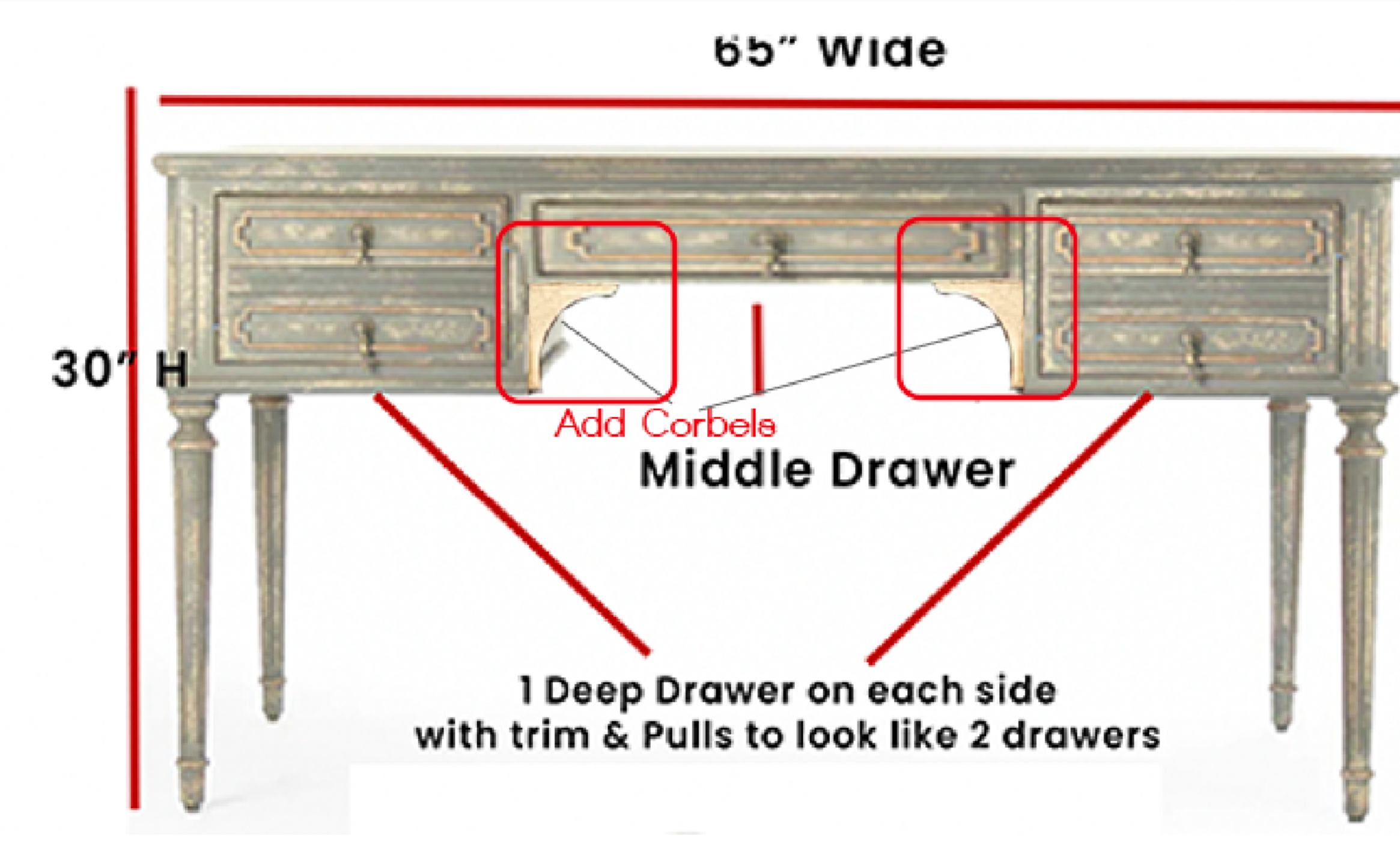 Custom Fluted Distressed Gray French Desk