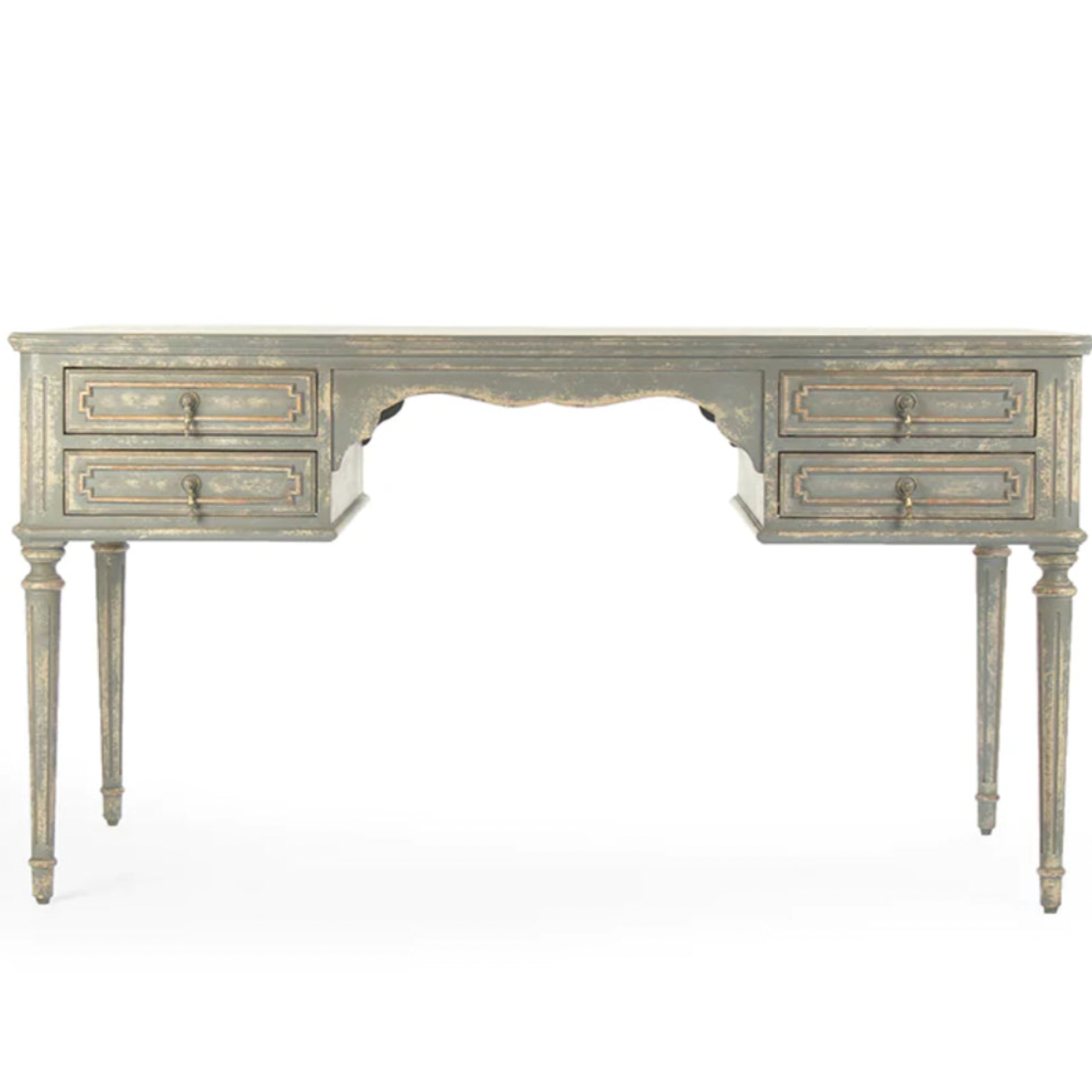 Custom Fluted Distressed Gray French Desk