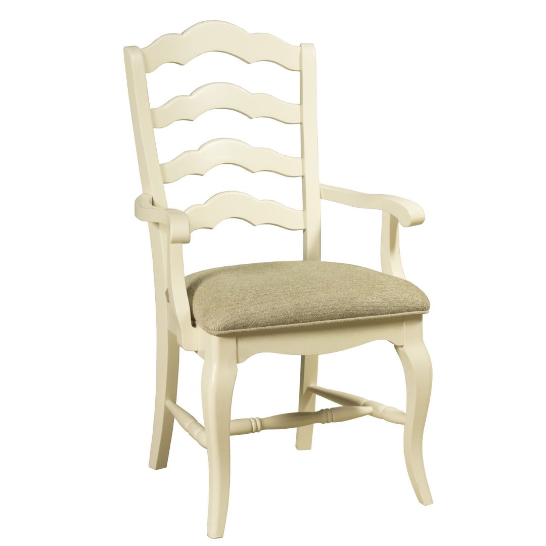 French Country Upholstered Ladder Back Dining Armchair