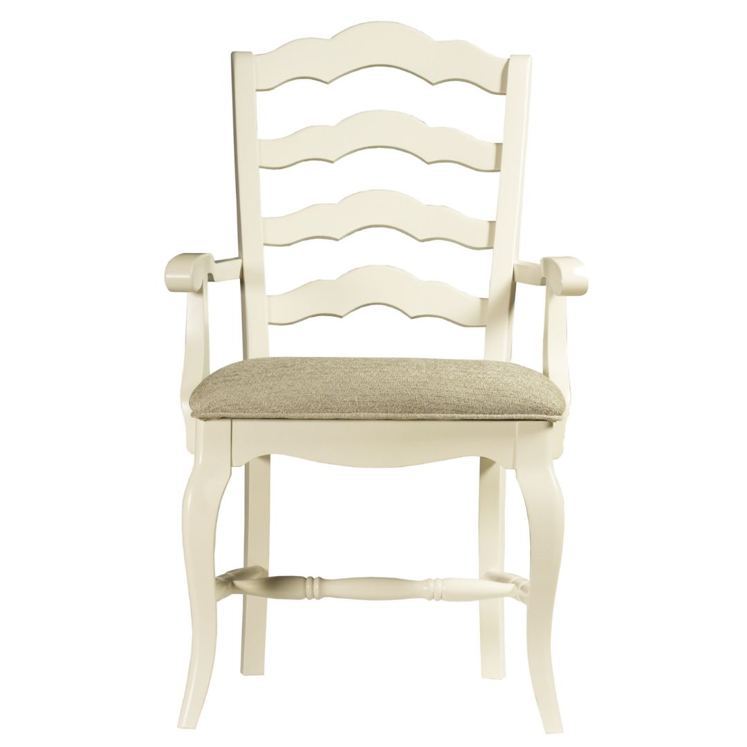 French Country Upholstered Ladder Back Dining Armchair