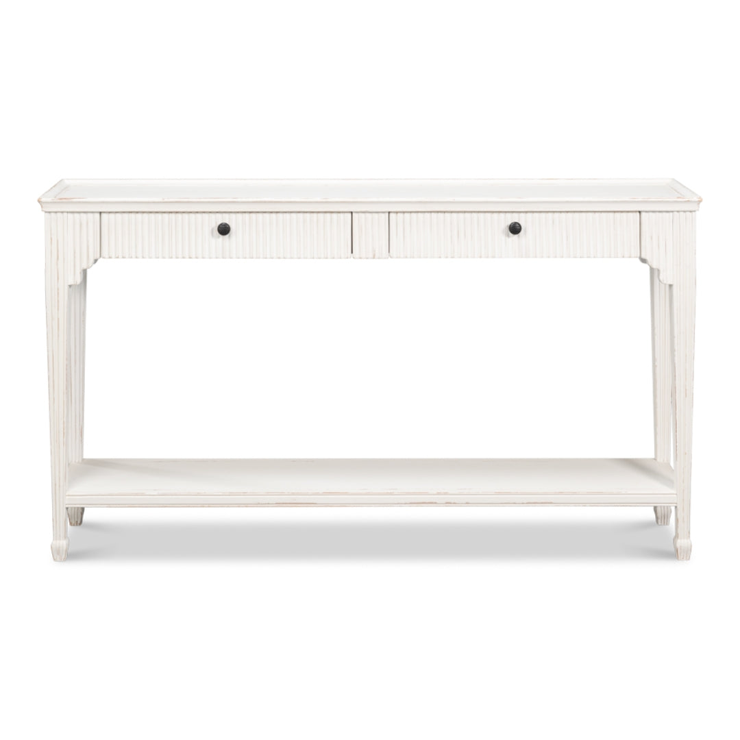 White Ribbed Transitional Console Table