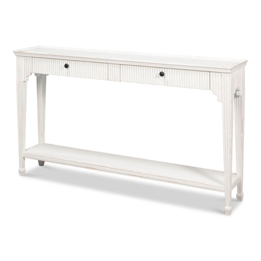 White Ribbed Transitional Console Table