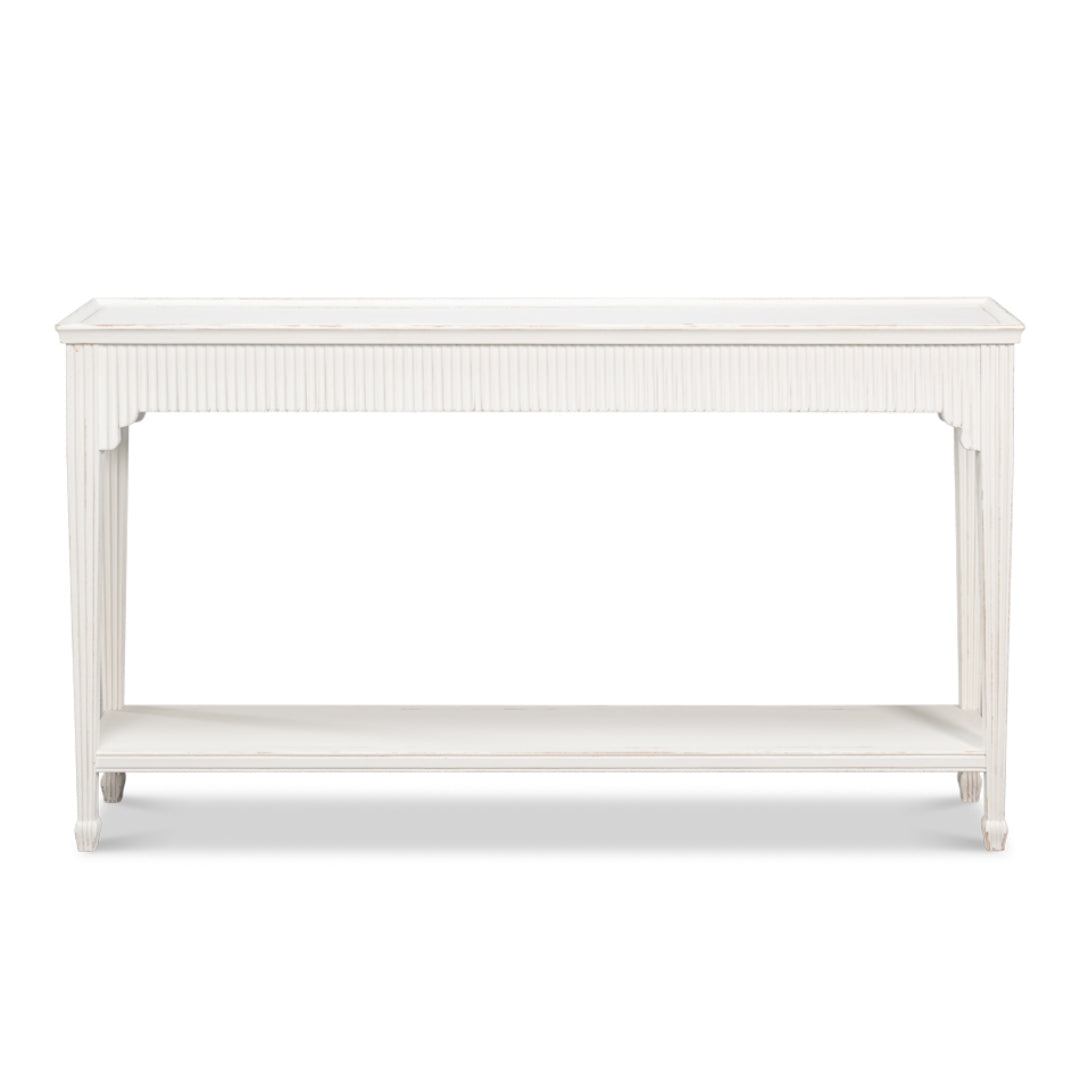 White Ribbed Transitional Console Table