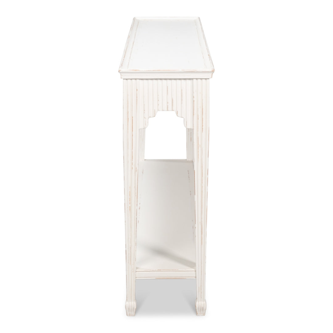 White Ribbed Transitional Console Table