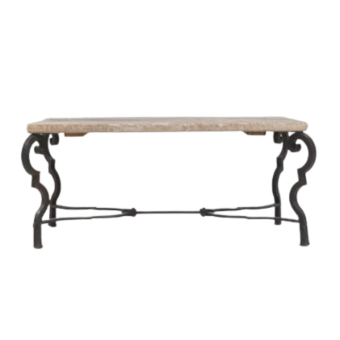 Wooden Top French Wrought Iron Coffee Table, Circa 1860