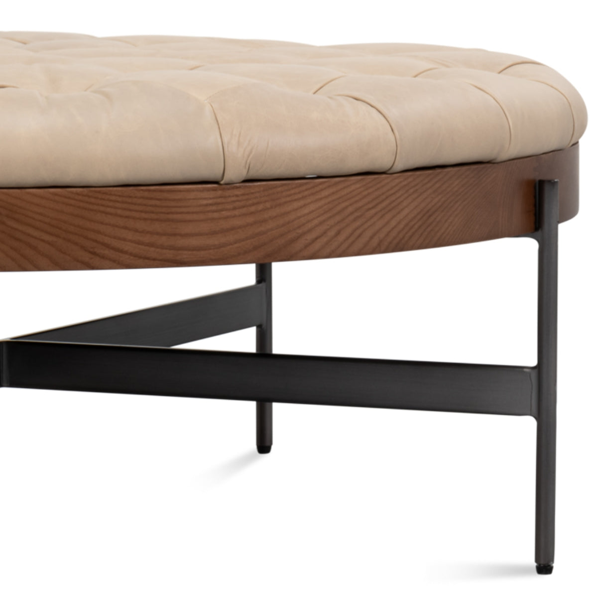 Rustic Top Grain Leather Tufted Ottoman