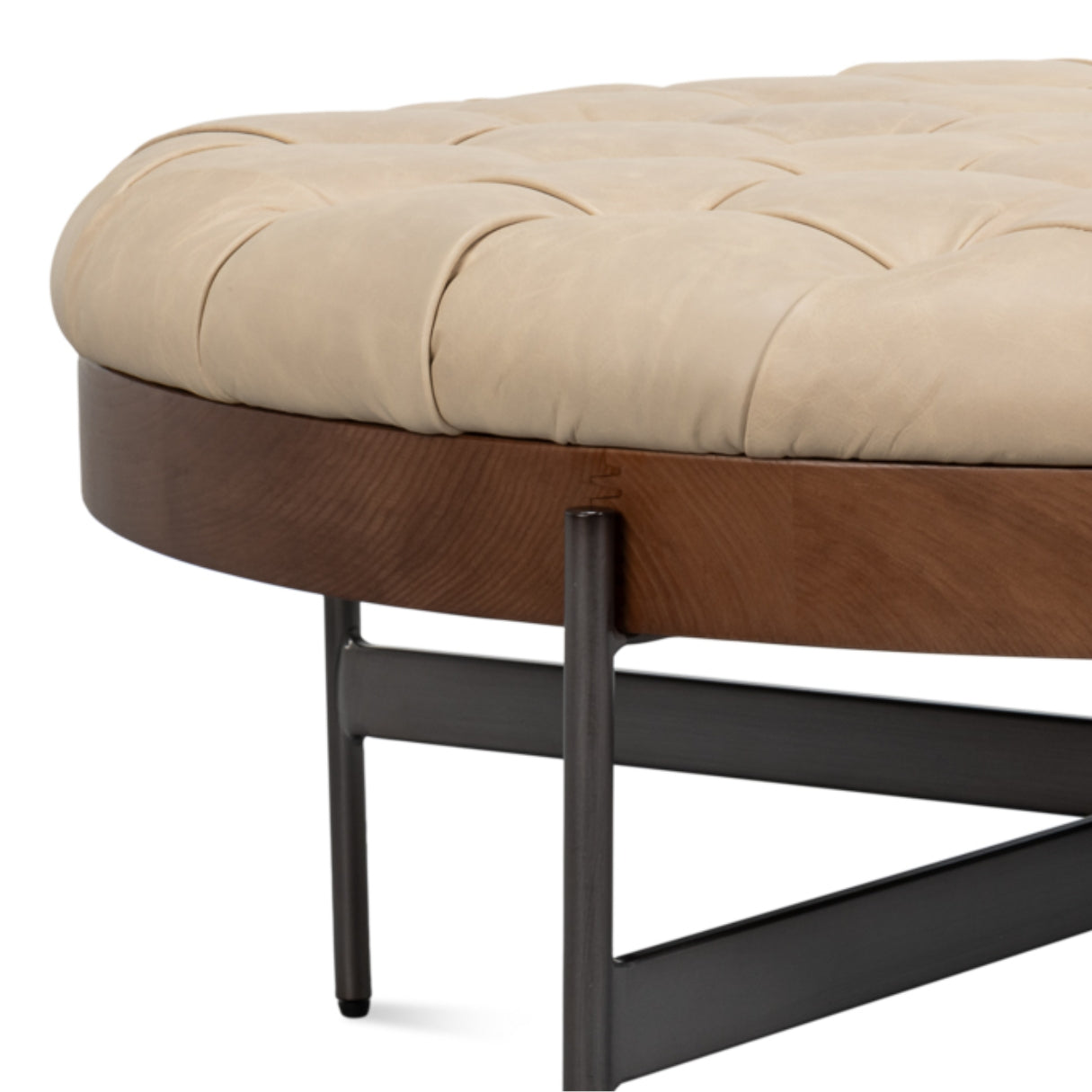 Rustic Top Grain Leather Tufted Ottoman