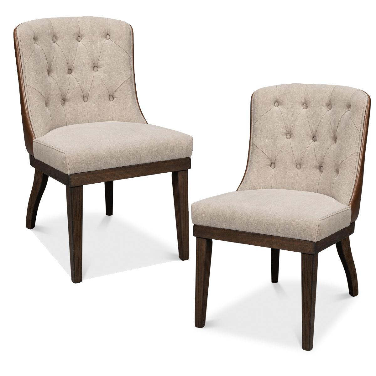 Leather Back Tufted Transitional Side Chairs