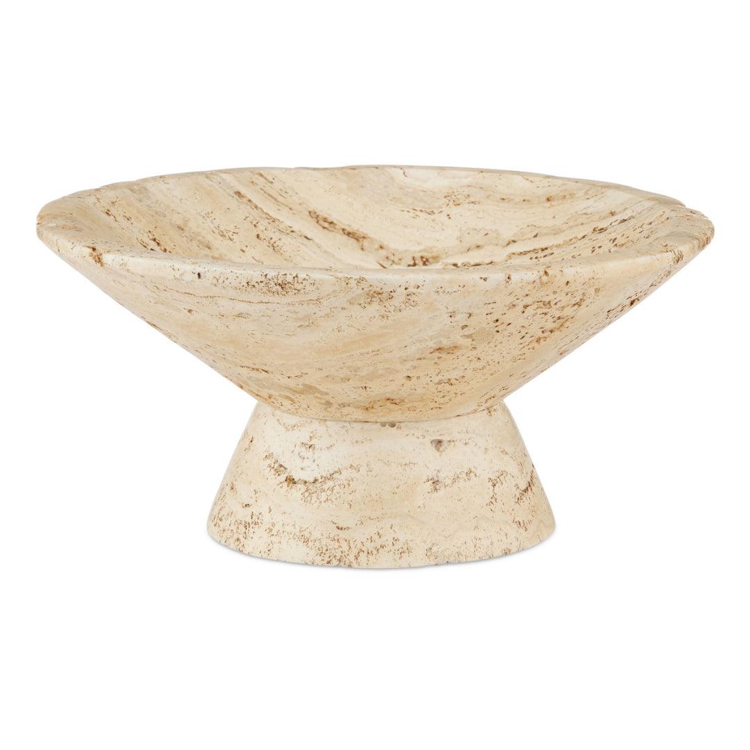 Travertine Large Footed Bowl