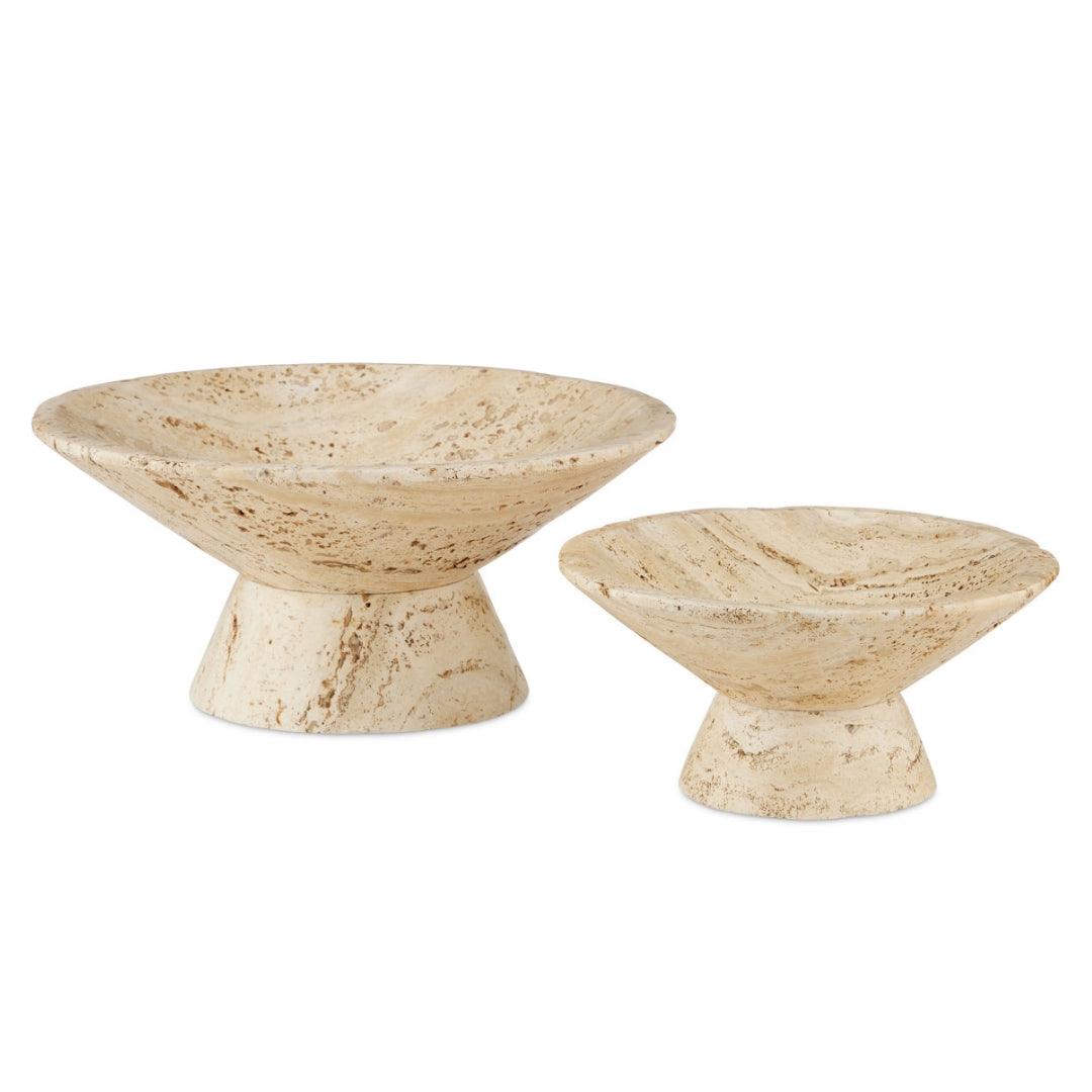 Travertine Large Footed Bowl