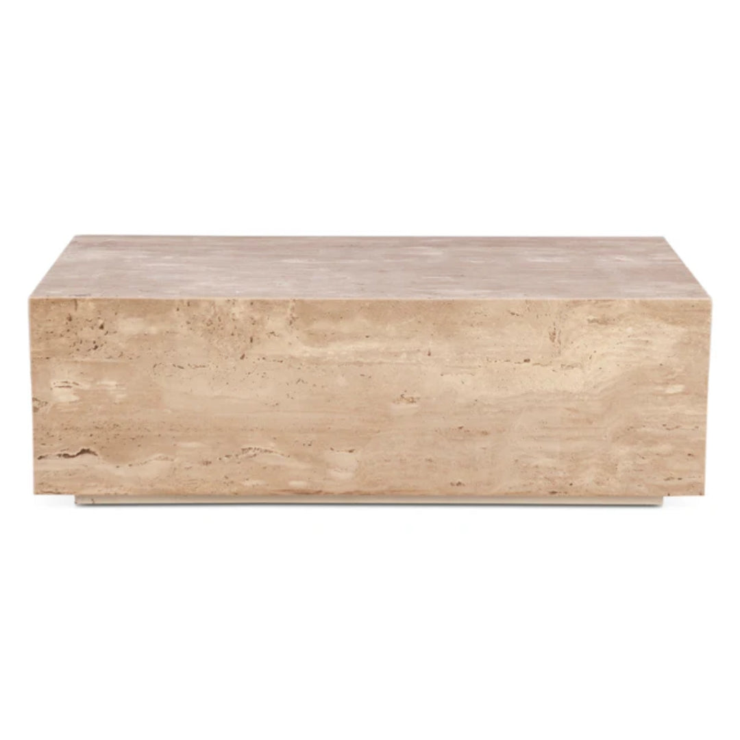 Travertine Stone Rectangular Drum Coffee Table