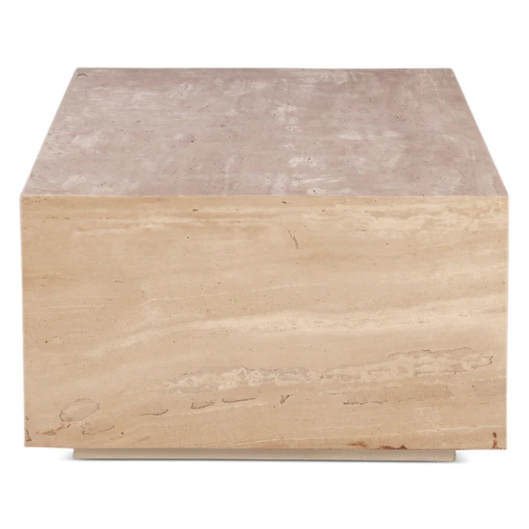 Travertine Stone Rectangular Drum Coffee Table