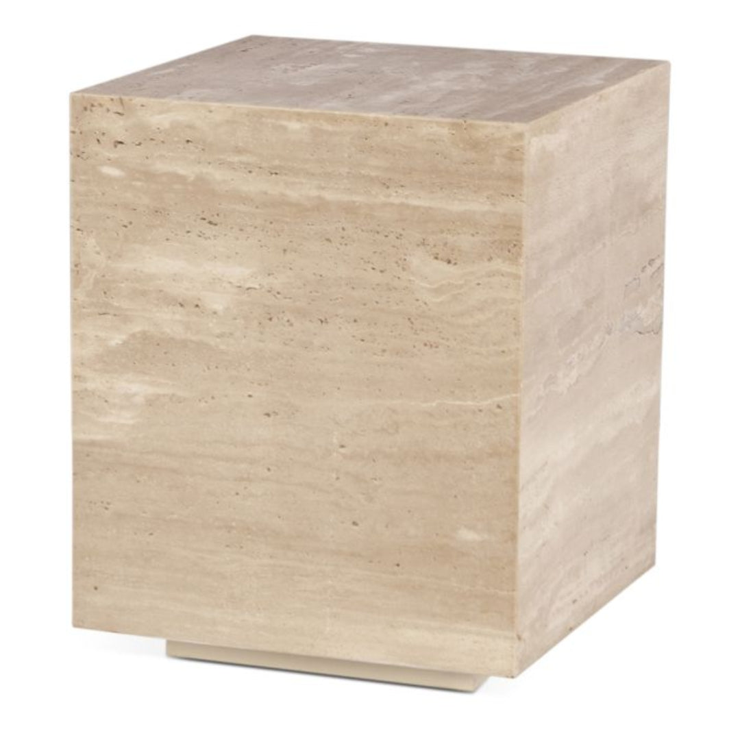 Travertine Stone Drum Accent Table