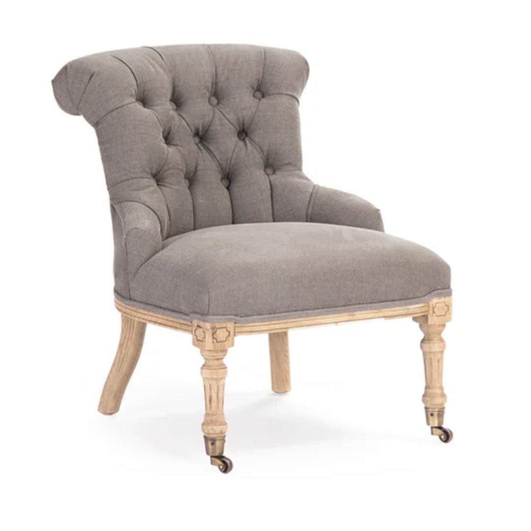 Tufted Gray Wooden Legs Accent Chair