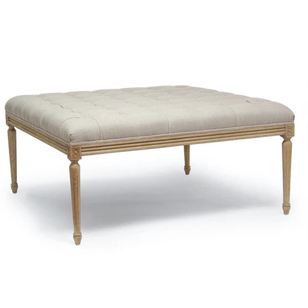 Tufted Upholstered Ottoman with Carved Wooden Legs