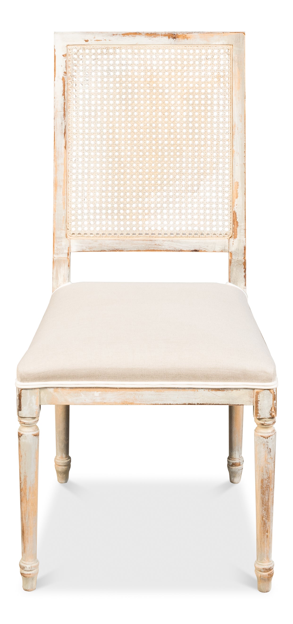 Distressed Cream and Gray Cane Dining Chairs - Set