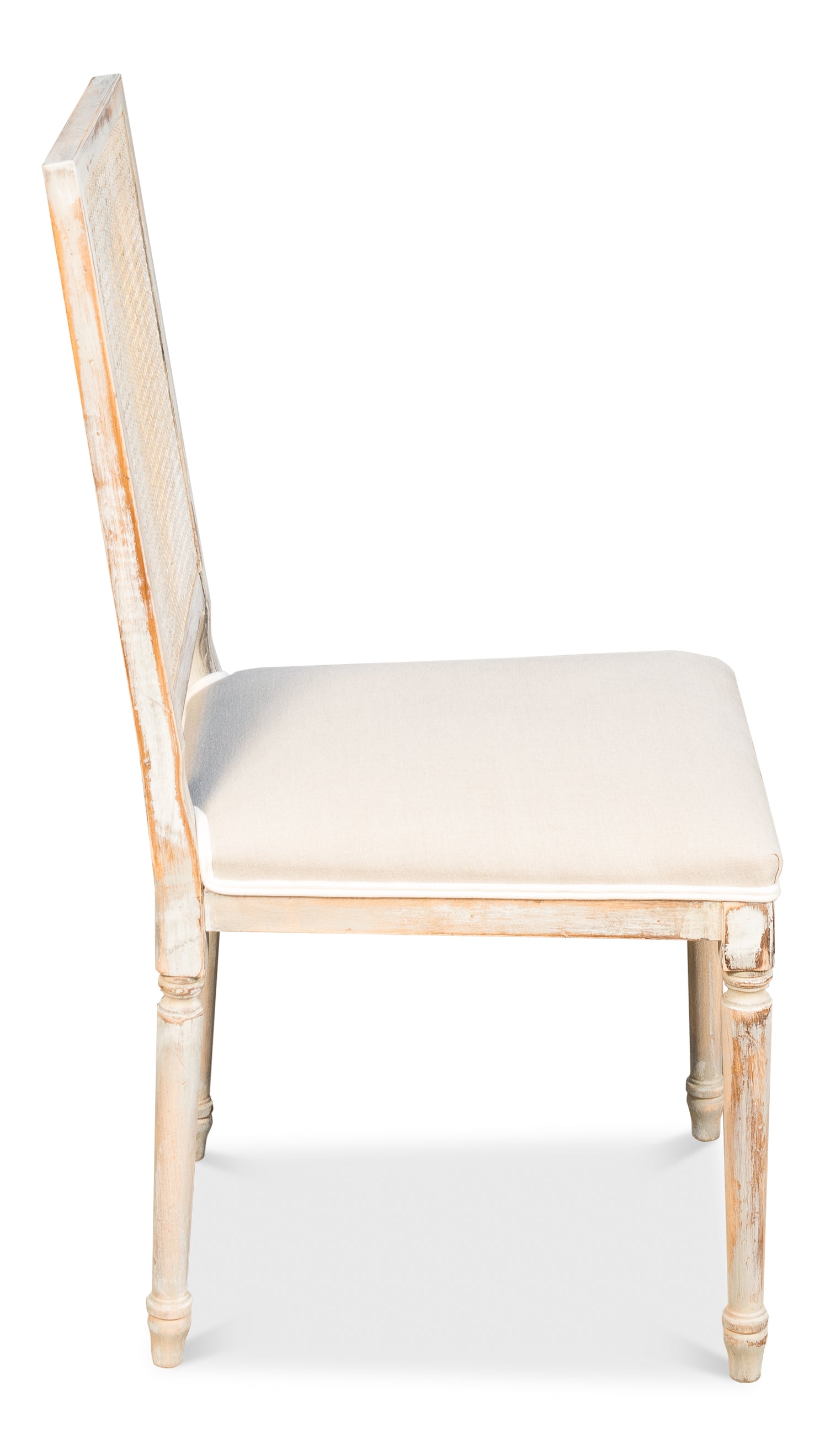 Distressed Cream and Gray Cane Dining Chairs - Set