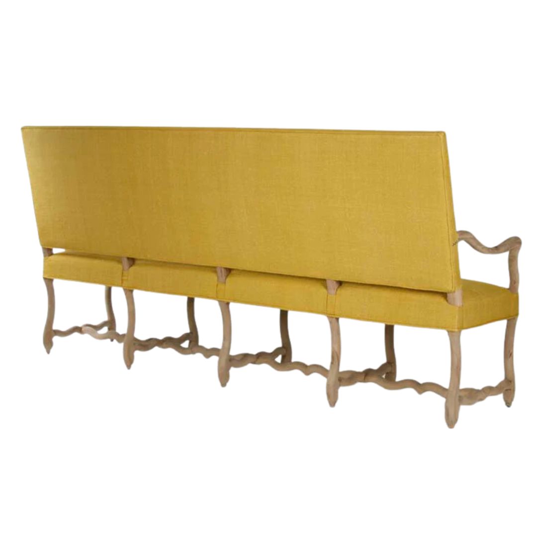 French Upholstered Silk Yellow Bench