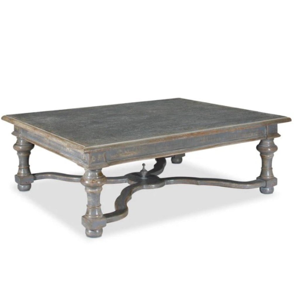 French Gray Blue Turned Leg Coffee Table