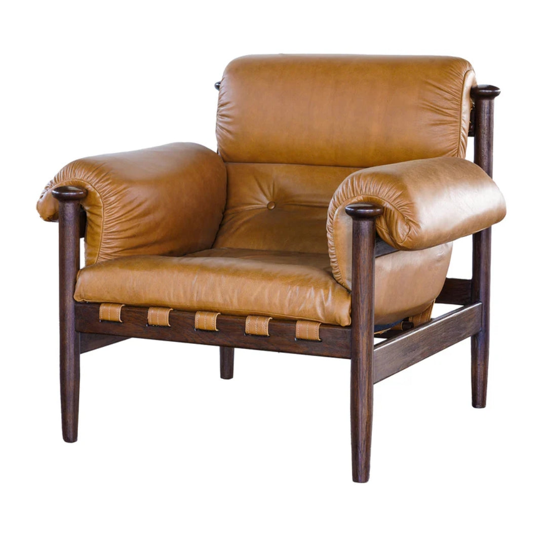 Walnut Frame Modern Leather Armchair