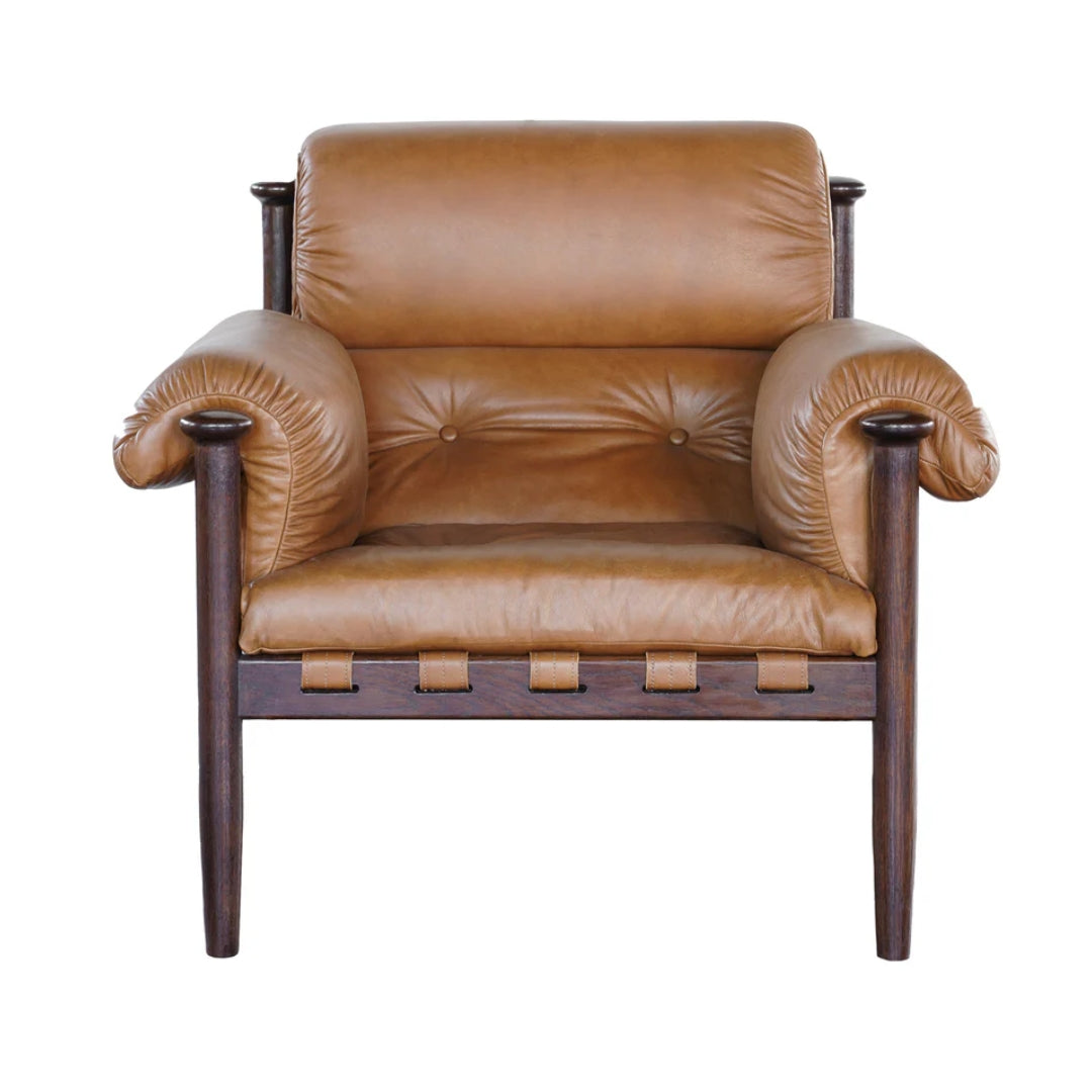 Walnut Frame Modern Leather Armchair