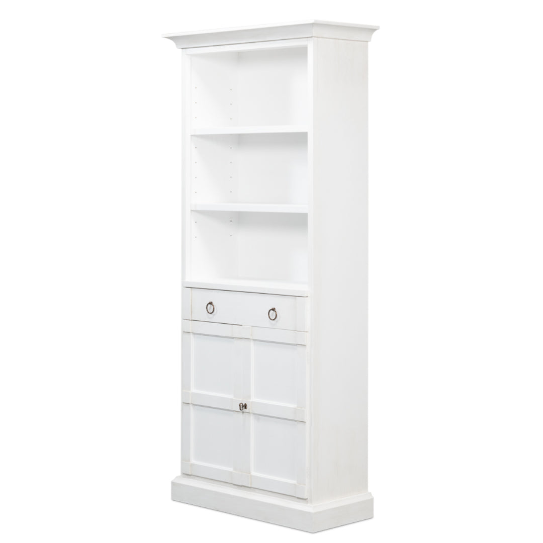 White Open Shelf with Doors Bookcase