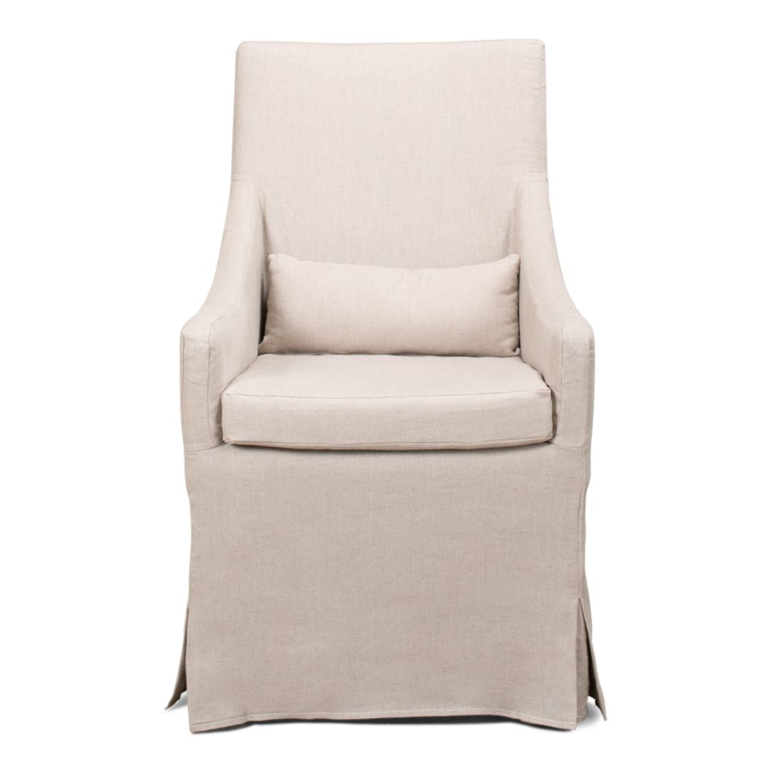 White Linen Skirted Armchair