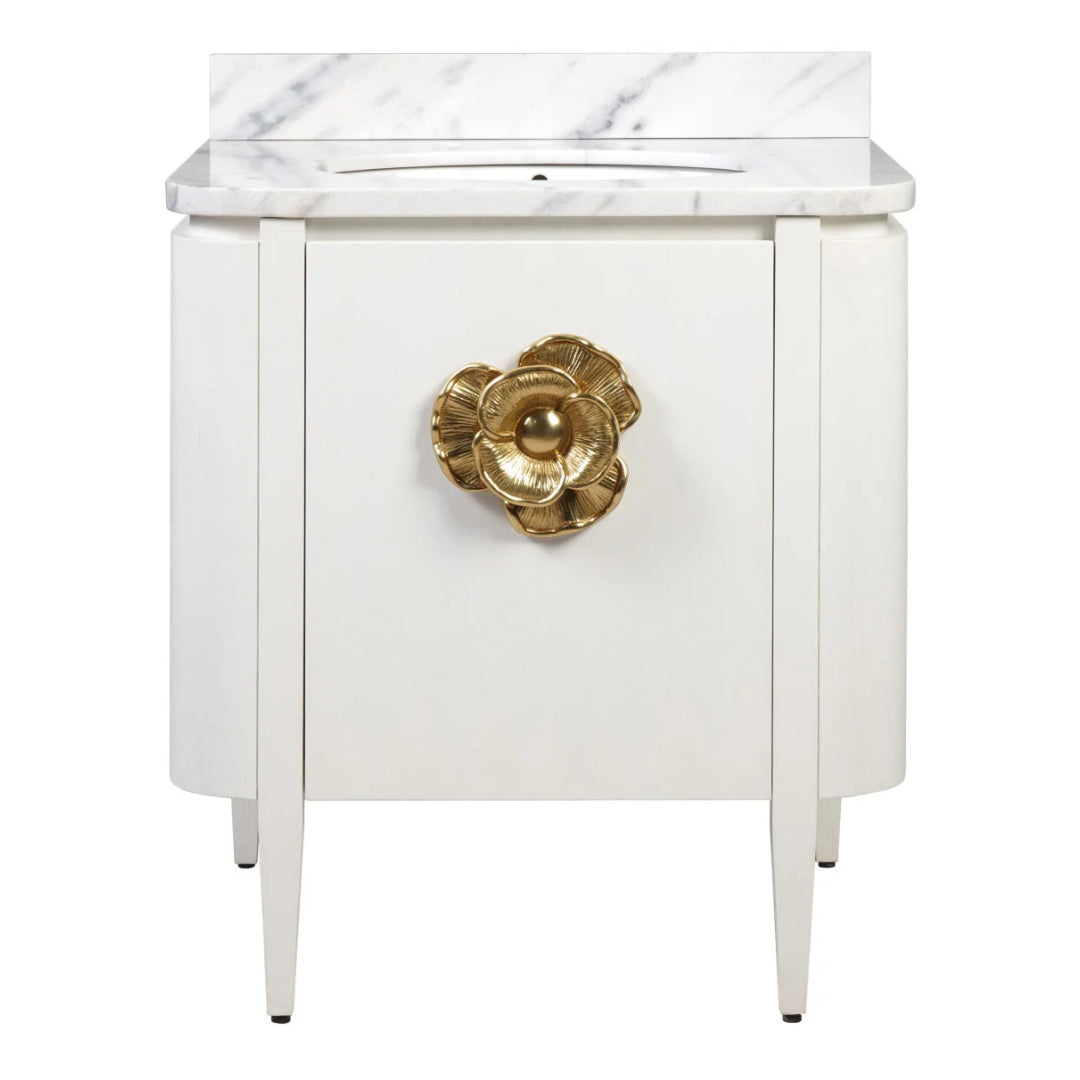 White Gold Brass Floral Vanity Sink