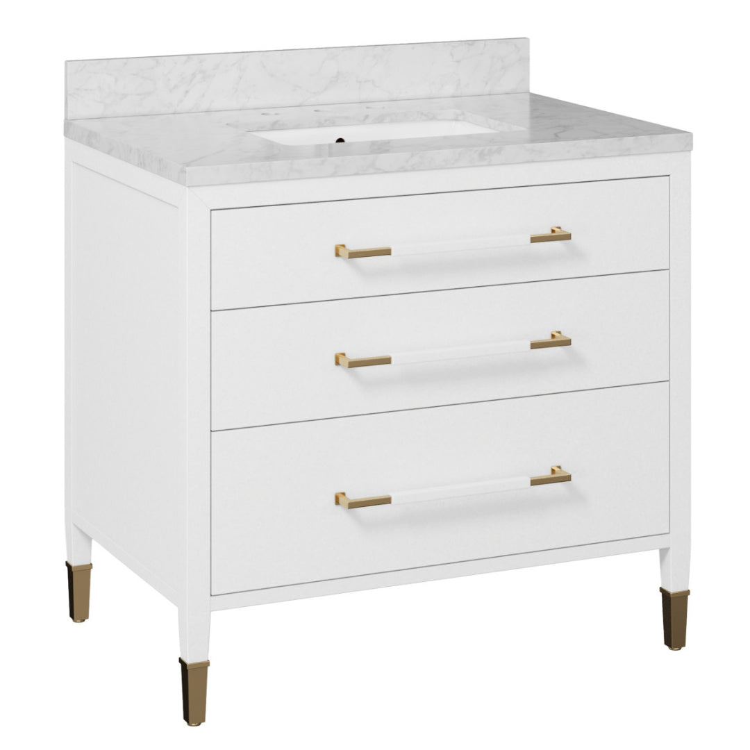 Contemporary White Vanity with Brass Pulls