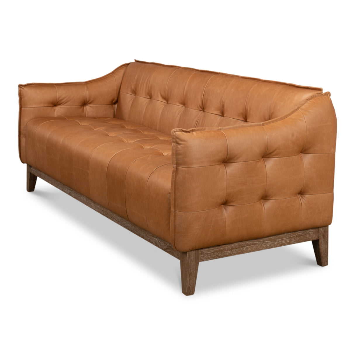 Light Brown Tufted Leather Sofa