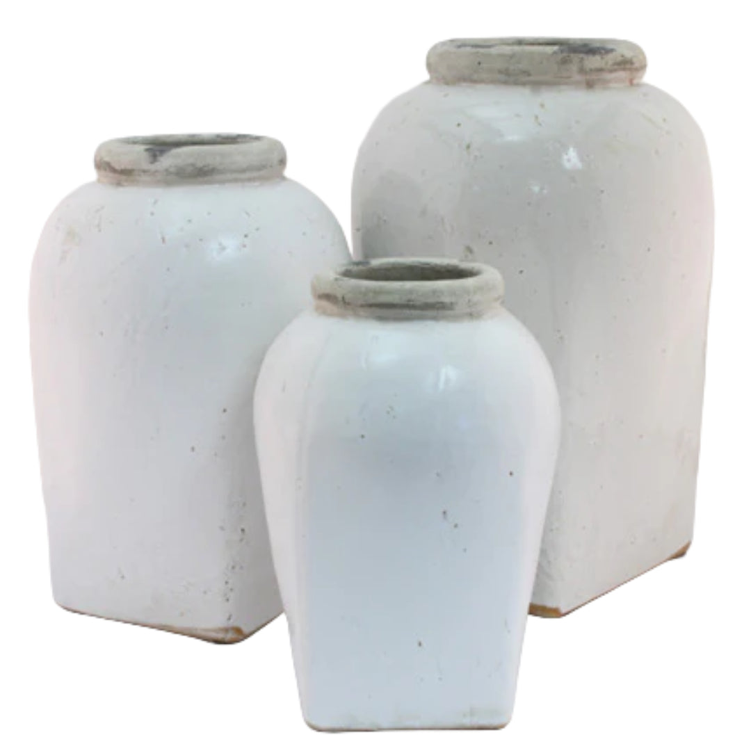 Vintage Style White Jar Stoneware - Set of 2