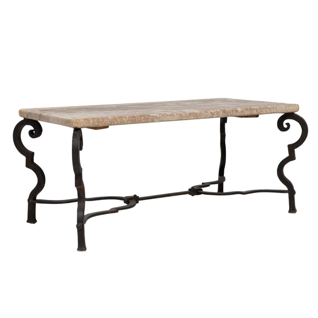 Wooden Top French Wrought Iron Coffee Table, Circa 1860