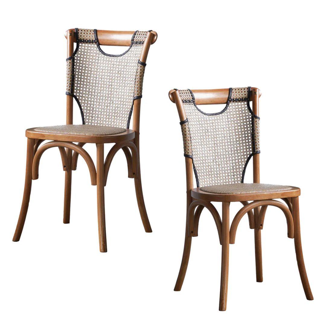 Rattan Weave Back Dining Chairs - Set of 2