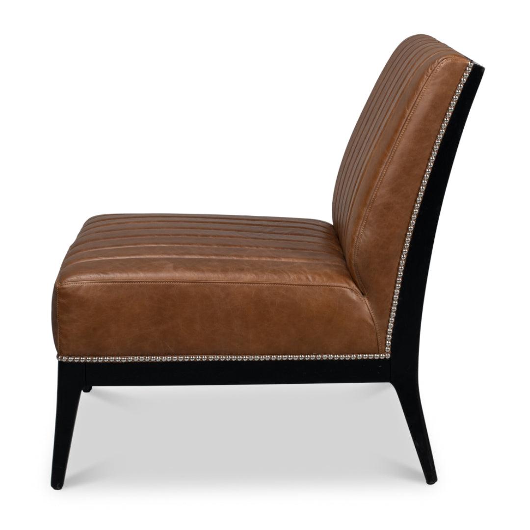 Modern Brown Leather Slipper Chair