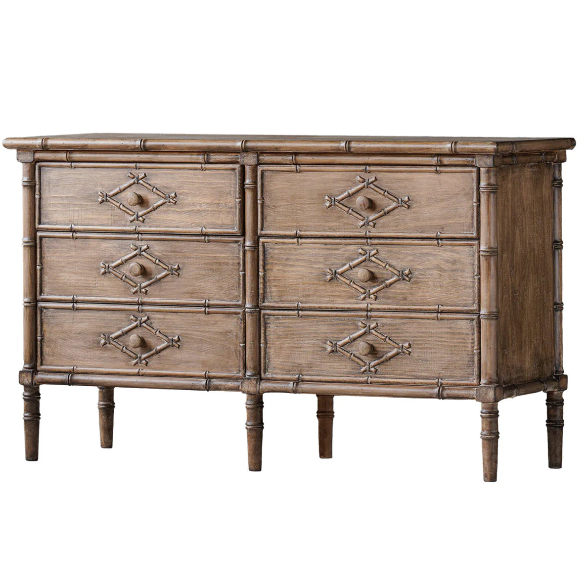 Distressed Natural Faux Bamboo Double Dresser