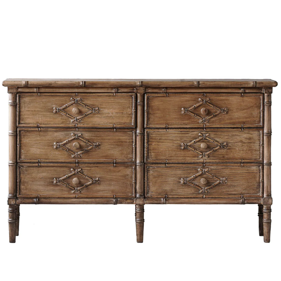 Distressed Natural Faux Bamboo Double Dresser