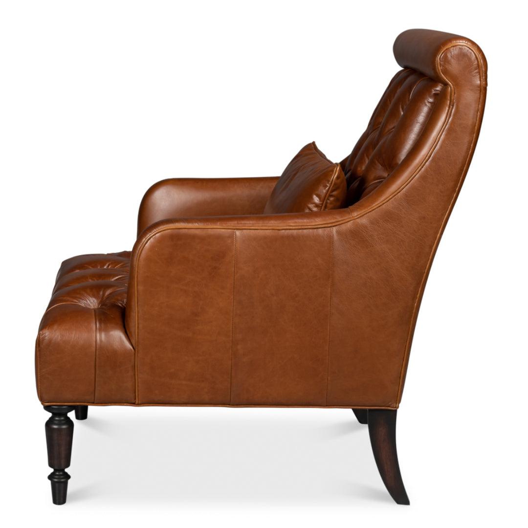 Tufted Brown Leather Accent Chair