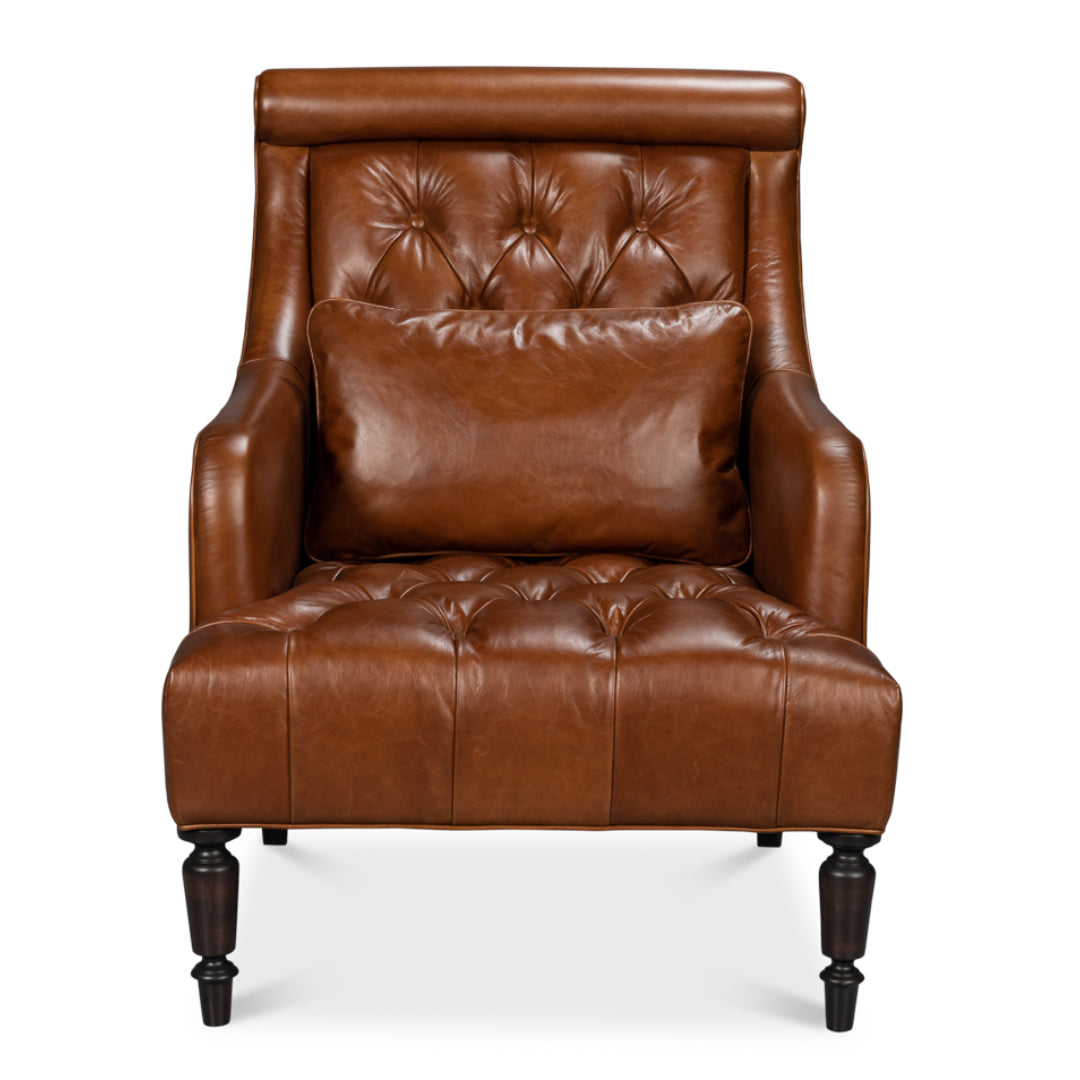Tufted Brown Leather Accent Chair