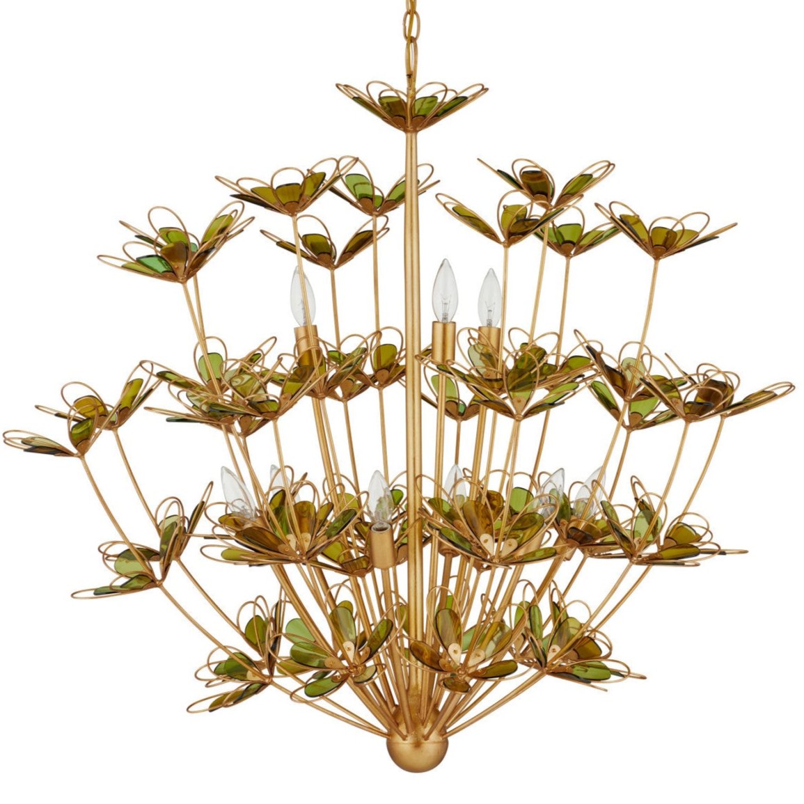 Floral 9-Light Gold Green Chandelier