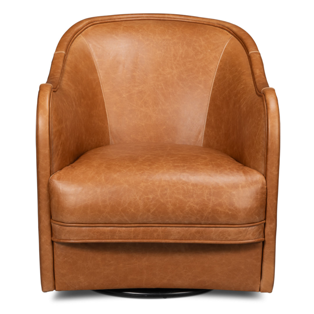 Brown All Leather Swivel Chair