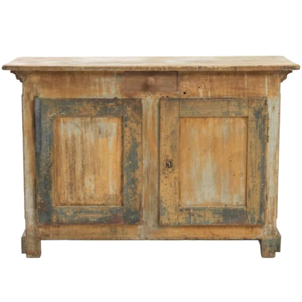 Antique French Country Yellow 2-Door Buffet,  Circa 1870