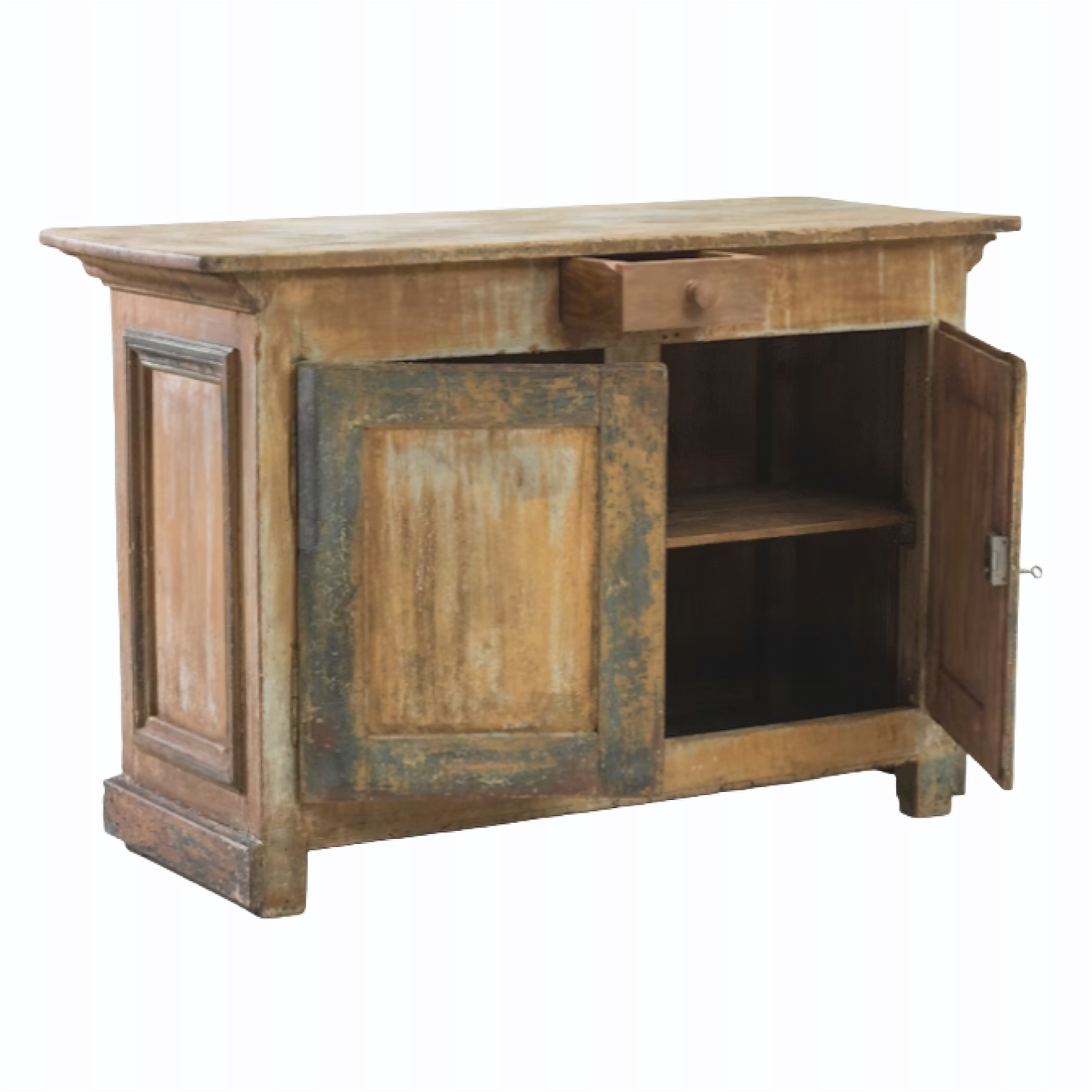 Antique French Country Yellow 2-Door Buffet,  Circa 1870