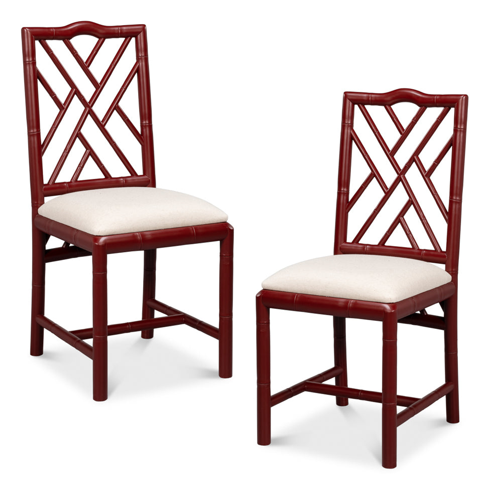 White Bamboo Motif Dining Chairs - Set