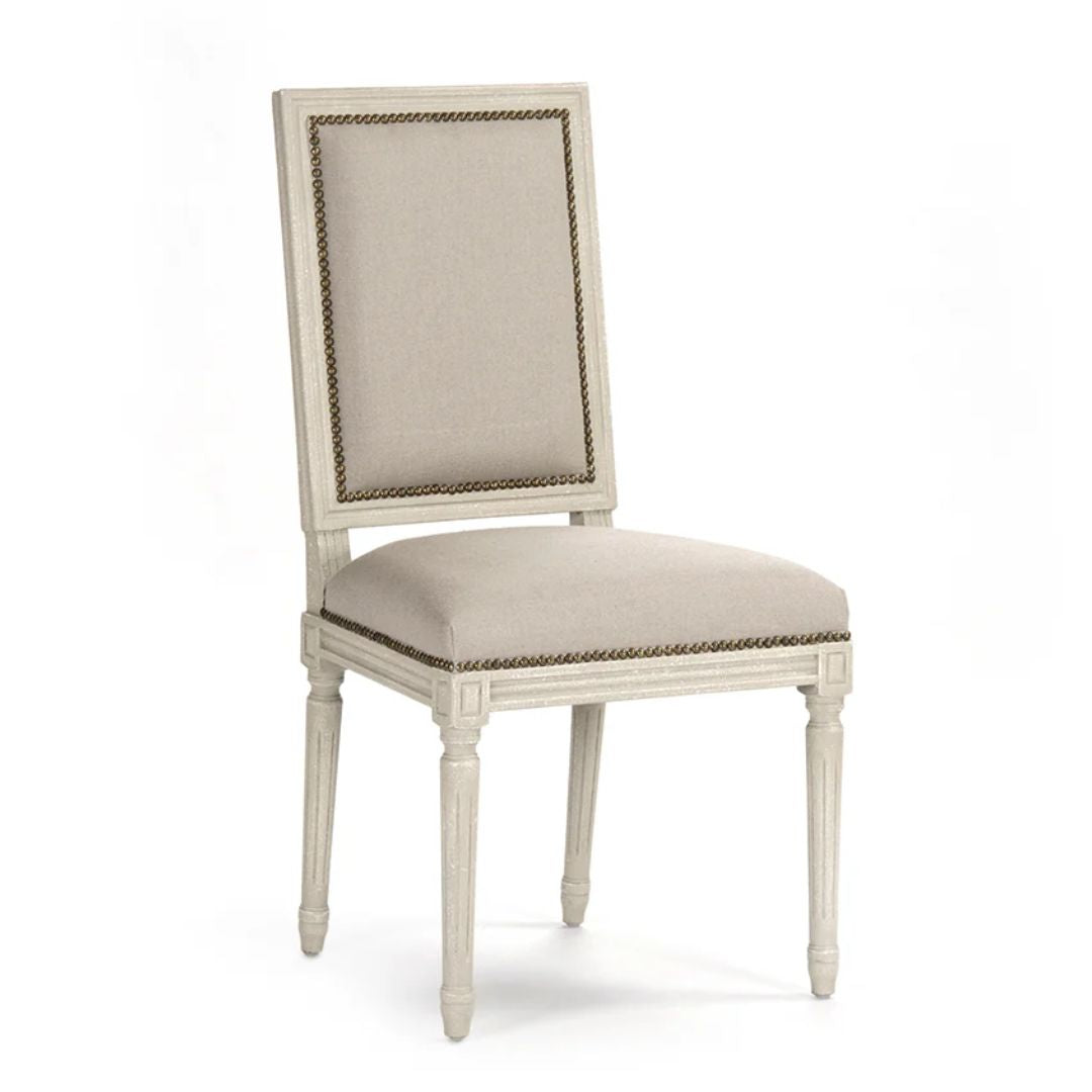 Nail Studded Ivory Louis Side Chair