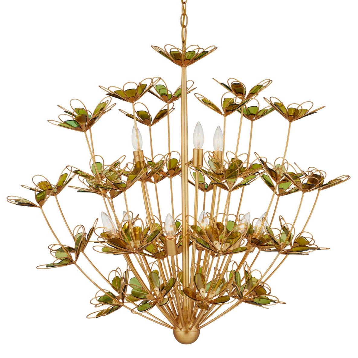 Floral 9-Light Gold Green Chandelier